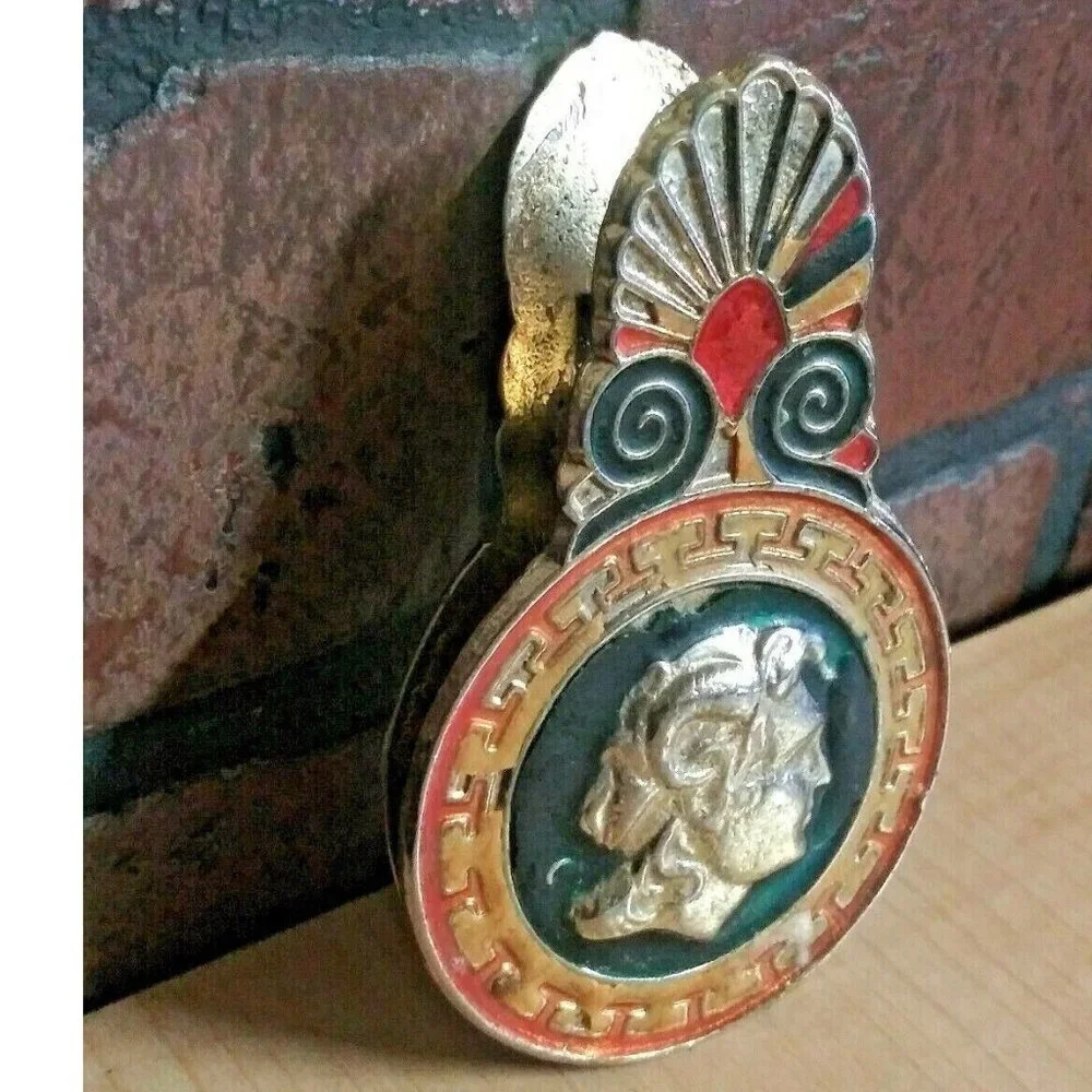 Cloisonne Paper Clip Vintage Enamel Alexander the Great Brass-tone Metal EUC
